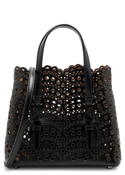 Alaïa Mina 20 Laser-cut Leather Top Handle Bag In Black