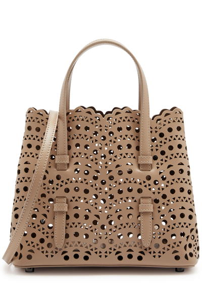 Alaïa Mina 20 Laser-cut Leather Top Handle Bag In Sand