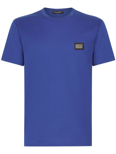 Dolce & Gabbana Cotton T-shirt With Branded Tag In Blue