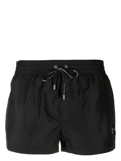 Dolce & Gabbana Short Swim Trunks With Branded Tag In Black