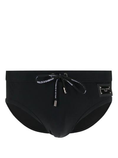 Dolce & Gabbana Swimsuit Slip With Logo Tag In Black