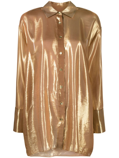 Retroféte Nude Glitter Romy Silk Chiffon Shirt In Golden