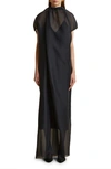 Khaite Essie Gathered Neck-tie Cap-sleeve Silk Chiffon Gown In Black
