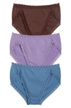 Natori Bliss 3-pack French Cut Briefs In Blue/ Purple/ Java