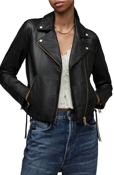 Allsaints Dalby Biker Jacket In Black/gold