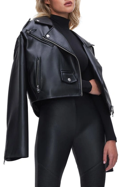 Good American Women's Faux-leather Cropped Moto Jacket In Black