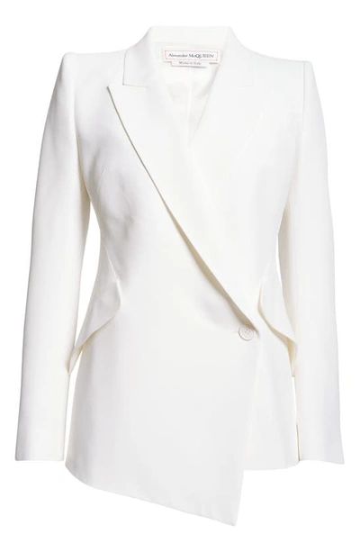 Alexander Mcqueen White Single-breasted Asymmetrical Blazer In Light Ivory