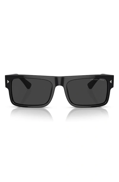 Prada 59mm Polarized Rectangle Sunglasses In Black Smoke