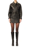 Dl1961 Coletta Belted Long Sleeve Leather Minidress In Obsidian