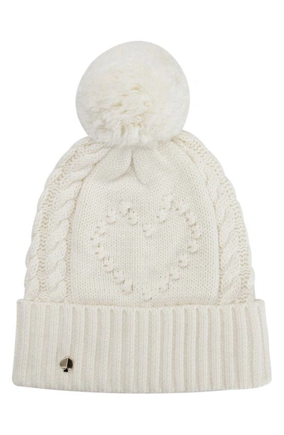 Kate Spade Heart Bobble Beanie In French Cream