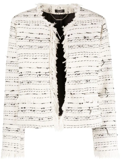 Liu •jo Frayed Cotton Blend Tweed Jacket In Black
