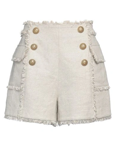 Balmain Woman Shorts & Bermuda Shorts Beige Size 4 Linen, Silk
