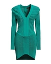 Balmain Ribbed V-neck Mini Dress In Green