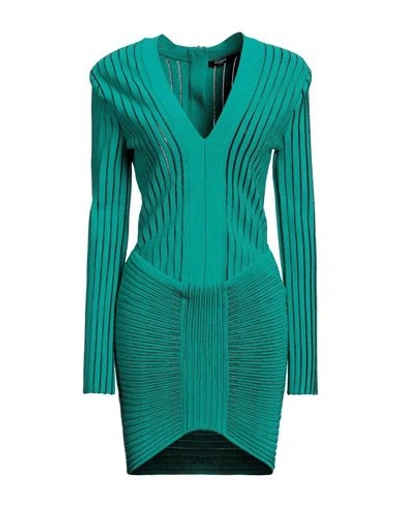 Balmain Ribbed V-neck Mini Dress In Green
