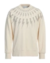 Neil Barrett Man Sweatshirt Cream Size Xl Cotton, Elastane In White