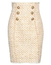 Balmain Beige Tweed Skirt With Front Golden Buttons In Cotton Blend Woman In Beige