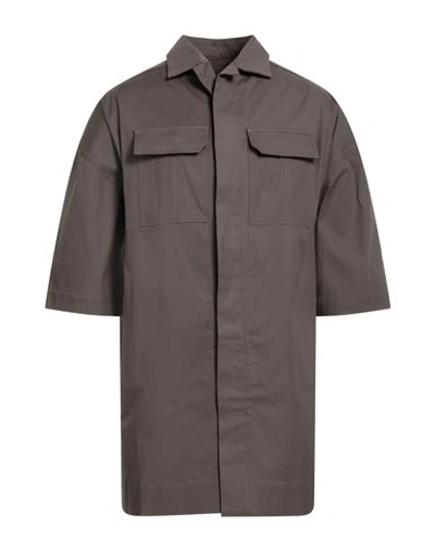Rick Owens Man Shirt Khaki Size 38 Cotton, Elastane In Grey