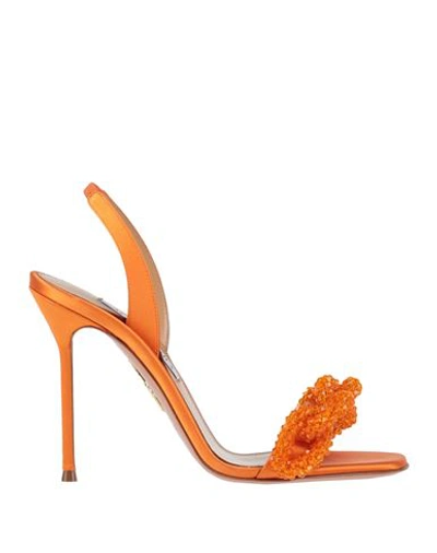 Aquazzura Woman Sandals Orange Size 8 Soft Leather, Textile Fibers