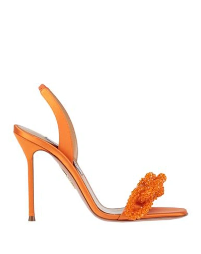 Aquazzura Woman Sandals Orange Size 6 Soft Leather, Textile Fibers