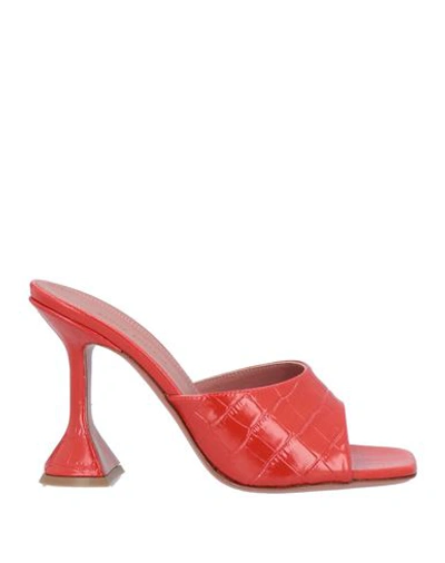 Amina Muaddi Woman Sandals Red Size 8 Soft Leather