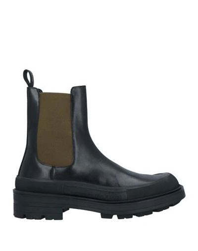 Alexander Mcqueen Man Black Leather Boxcar Ankle Boots