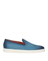 Santoni Man Loafers Pastel Blue Size 8 Soft Leather In Blue