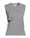 FENDI FENDI WOMAN SWEATER GREY SIZE 4 WOOL, POLYAMIDE, POLYURETHANE