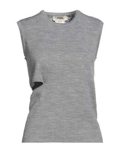 Fendi Woman Sweater Grey Size 4 Wool, Polyamide, Polyurethane