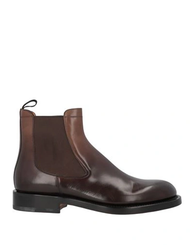 Santoni Man Ankle Boots Dark Brown Size 6.5 Leather, Elastic Fibres