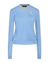 Rochas Woman Sweater Light Blue Size L Cashmere, Polyester, Metallic Polyester