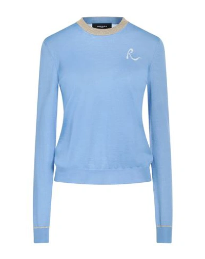 Rochas Woman Sweater Light Blue Size M Cashmere, Polyester, Metallic Polyester