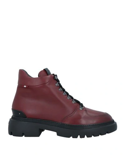 Bally Man Ankle Boots Burgundy Size 12 Calfskin In Red