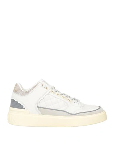 Balmain Man Sneakers White Size 7 Calfskin, Polyester, Cotton