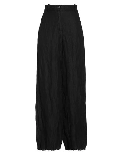 Masnada Woman Pants Black Size 4 Cotton, Linen, Metallic Fiber