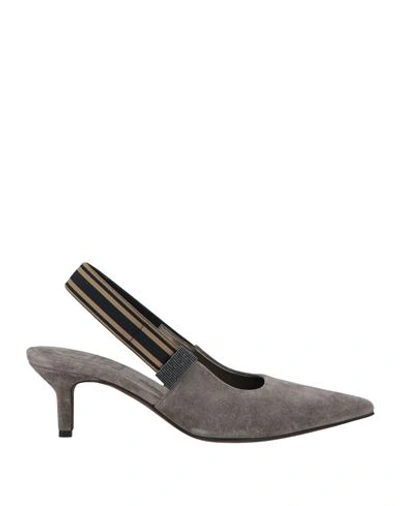 BRUNELLO CUCINELLI BRUNELLO CUCINELLI WOMAN PUMPS GREY SIZE 8 LEATHER