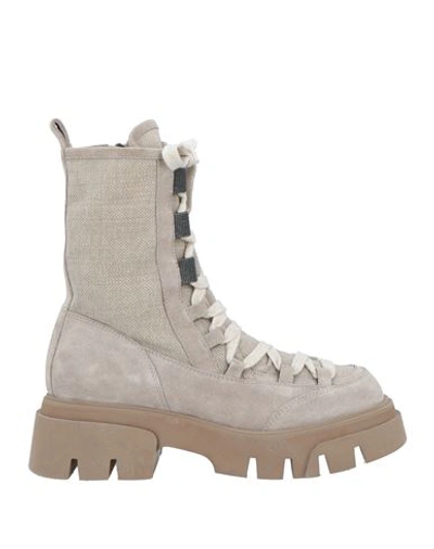 BRUNELLO CUCINELLI BRUNELLO CUCINELLI WOMAN ANKLE BOOTS BEIGE SIZE 8 LEATHER, TEXTILE FIBERS