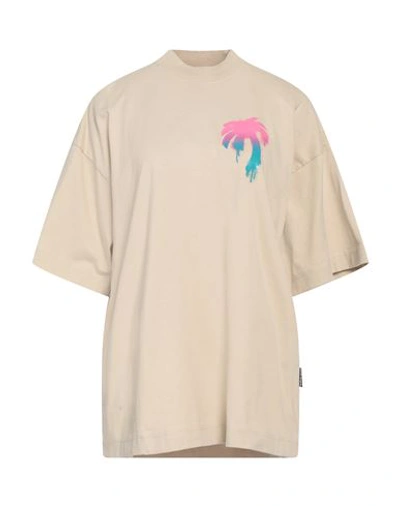 Palm Angels Woman T-shirt Beige Size L Cotton, Polyester