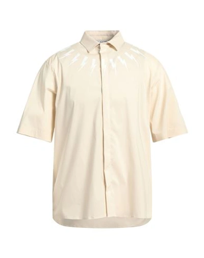 Neil Barrett Man Shirt Beige Size L Cotton, Polyamide, Elastane