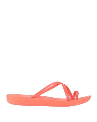 Fitflop Woman Thong Sandal Coral Size 9 Rubber In Red