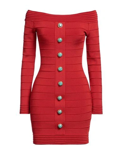 Balmain Woman Mini Dress Tomato Red Size 10 Viscose, Polyamide, Elastane
