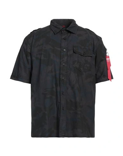 Alpha Industries Man Shirt Black Size M Cotton, Elastane