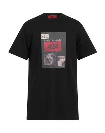 424 Fourtwofour Man T-shirt Black Size Xl Cotton, Polyamide, Elastane