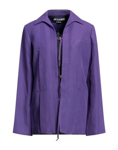 Jacquemus Woman Blazer Purple Size 4 Viscose, Linen