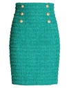 Balmain Woman Mini Skirt Emerald Green Size 4 Cotton, Polyamide, Metallic Polyester