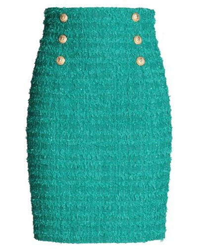 Balmain Woman Mini Skirt Emerald Green Size 4 Cotton, Polyamide, Metallic Polyester