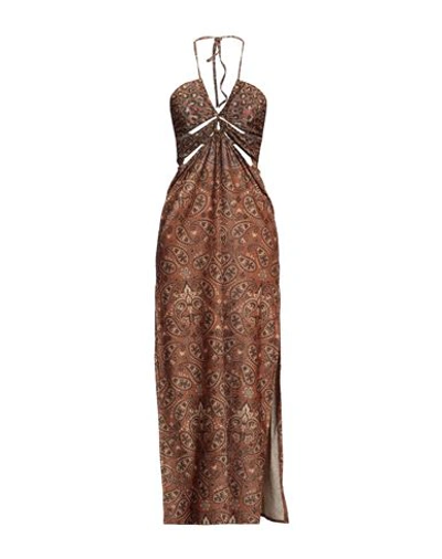 4giveness Woman Maxi Dress Brown Size L Polyester, Elastane, Polyamide