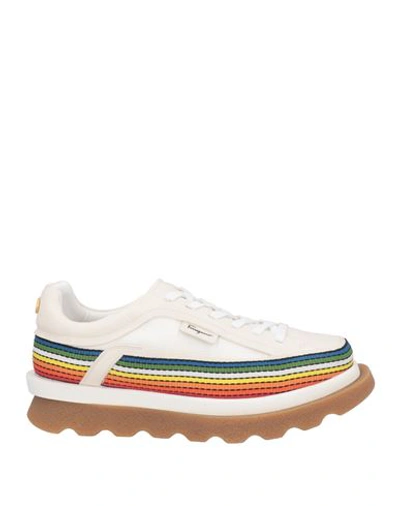 Ferragamo Man Sneakers Cream Size 9 Leather, Textile Fibers In White