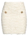 Balmain White Tweed High-waisted Miniskirt With Pockets In White