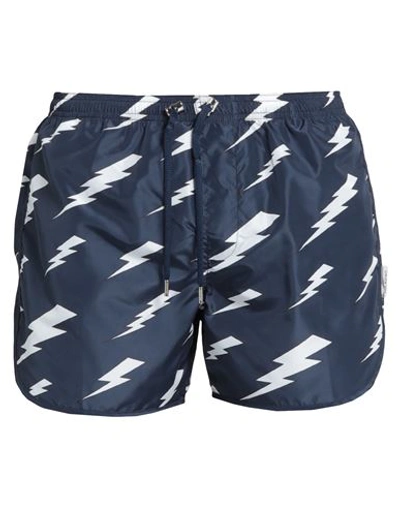 Neil Barrett Man Swim Trunks Navy Blue Size Xl Polyester