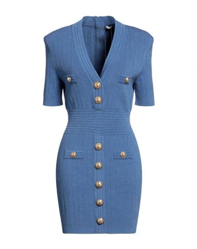Balmain Woman Mini Dress Pastel Blue Size 10 Viscose, Polyester
